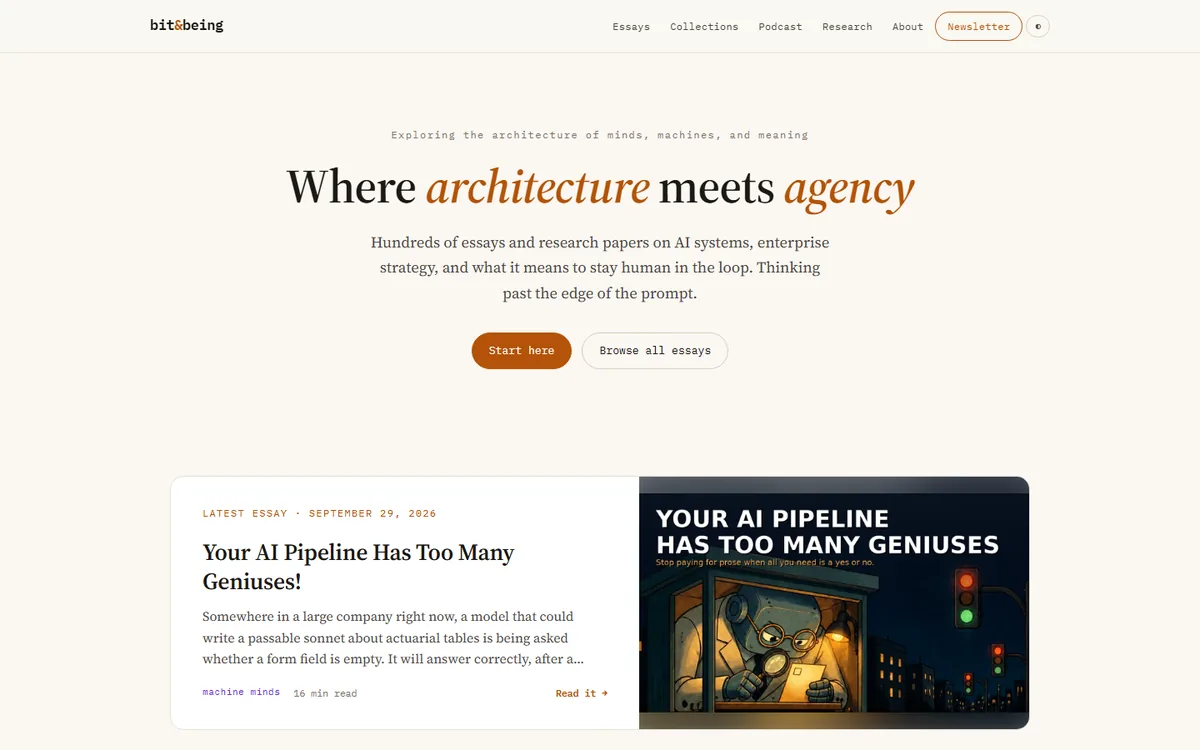 The top of bitandbeing.com: the essay library.